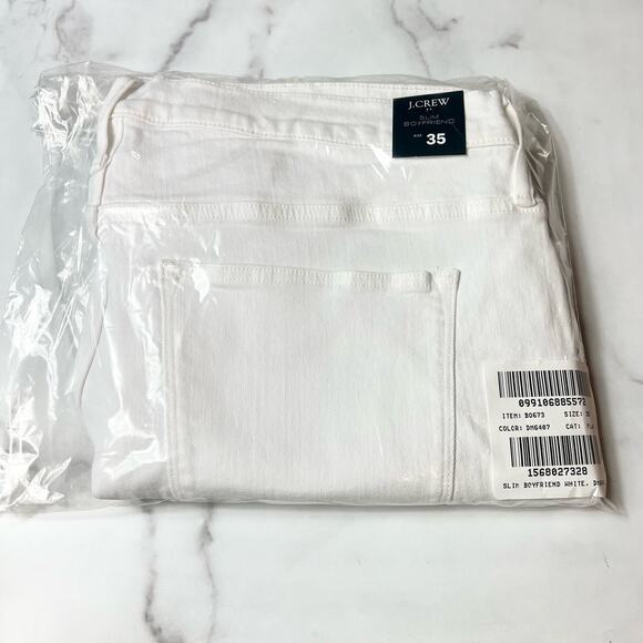 J.CREW Slim Boyfriend Jean White Cotton Blend Stretch Pockets Zip Size 35 NEW - Picture 4 of 4